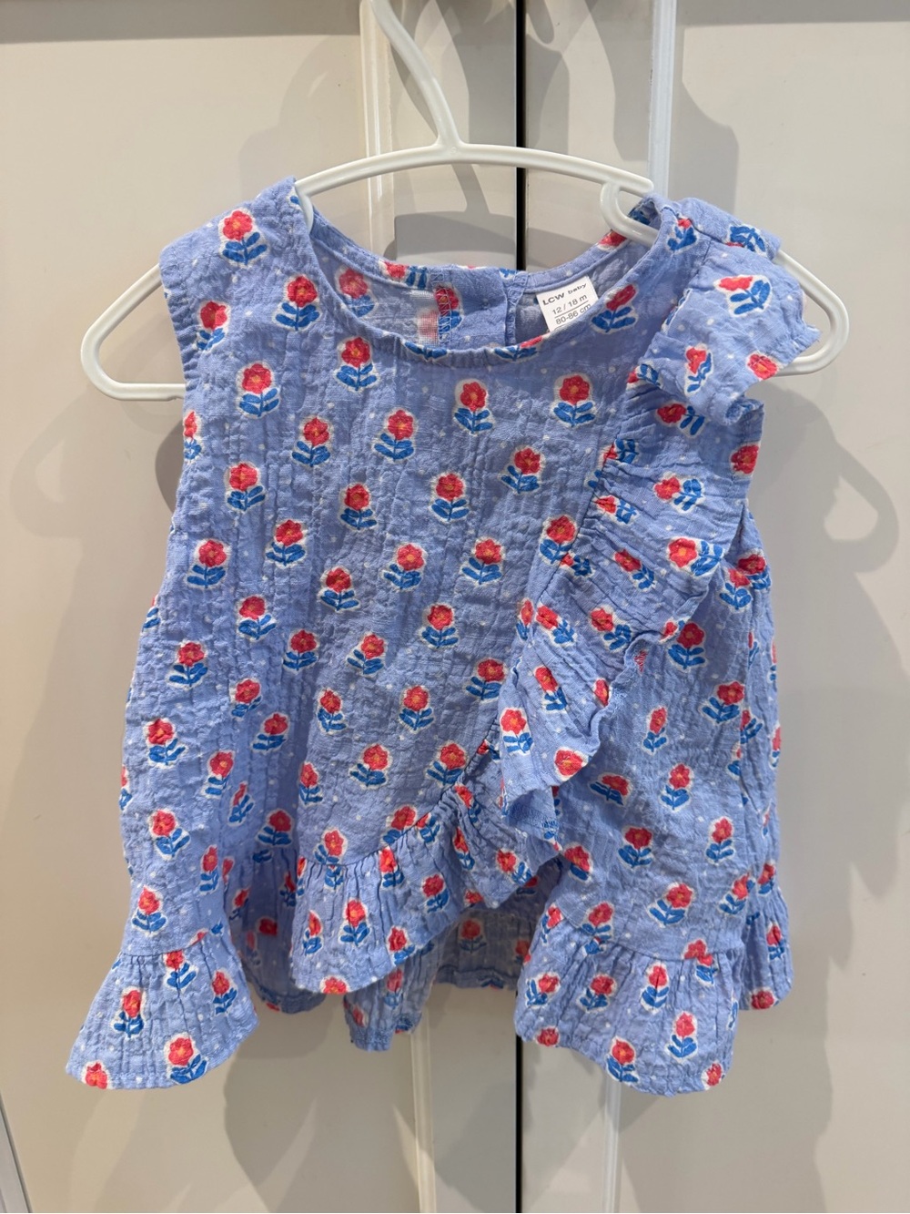 LCW baby 12-18m Children's Light Blue Floral Ruffle Top